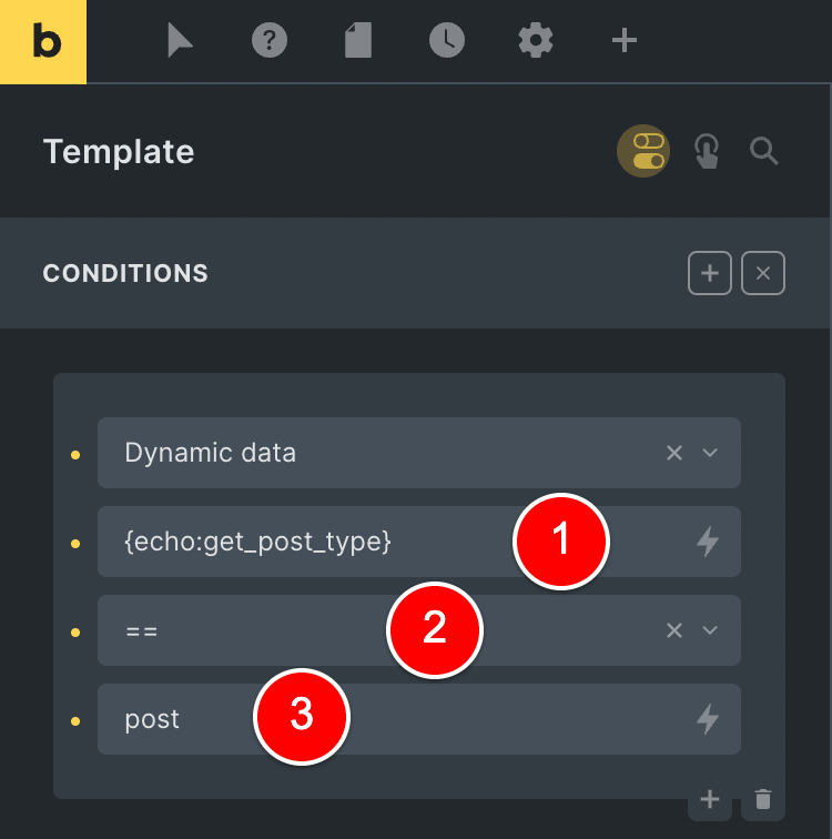 Bricks Builder - show based on post type - conditions - only show get_post_type is posts